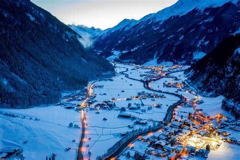 Snow-covered Neustift im Stubaital in the Stubai Valley, Tyrol